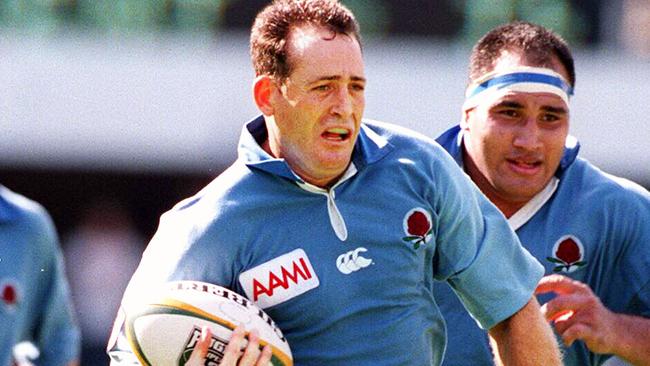 David Campese (ball) & Willie Ofahengaue during Super 12 RU match New South Wales (NSW) v ACT at SFS.  Rugby Union A/CT