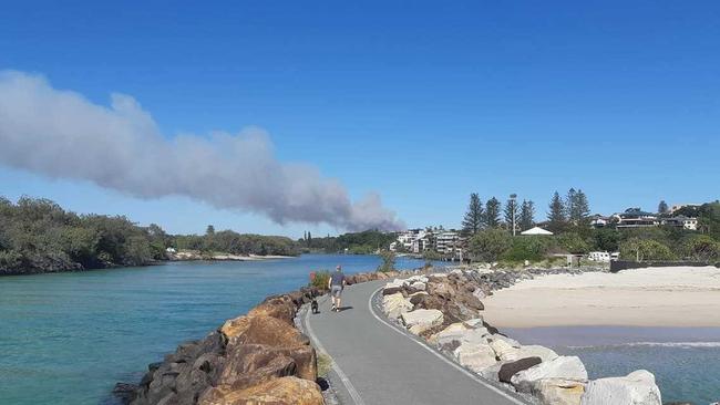 Smoke from the Duranbah fire, visible from the coast.