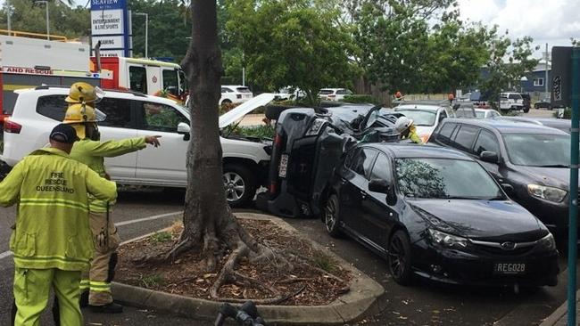 Queensland Ambulance Service confirmed that paramedics and Queensland Fire Department crews were called to a two-vehicle accident on the corner of Gregory and Mitchell streets in North Ward Townsville on Tuesday morning. Picture: Evan Morgan