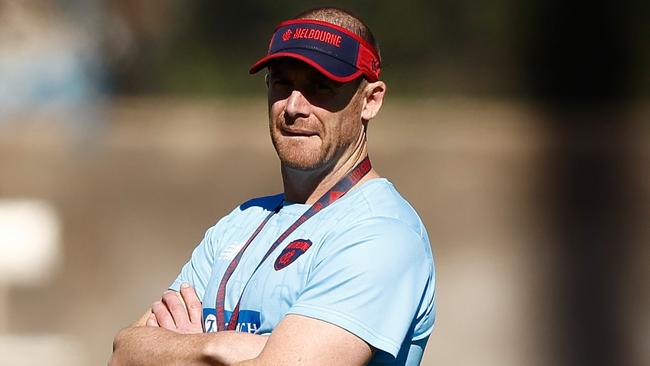 ALICE SPRINGS, AUSTRALIA - JUNE 01: Simon Goodwin, Senior Coach of the Demons looks on during the Melbourne Demons training session at TIO Traeger Park on June 01, 2024 in Alice Springs, Australia. (Photo by Michael Willson/AFL Photos via Getty Images)