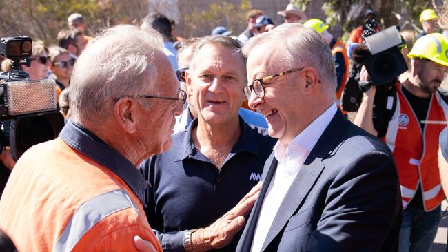 WHYALLA, AUSTRALIA - NewsWire Photos - 20 FEBRUARY, 2025: Australian Prime Minister Anthony Albanese is pictured visiting with workers at Whyalla Steelworks in South Australia. Picture: NewsWire / Tim Joy