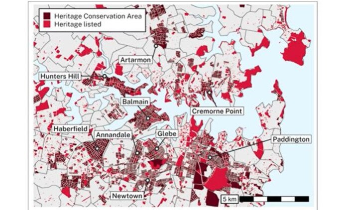 Areas in Sydney suburb to heritage protections, which either ban or significantly limit development.