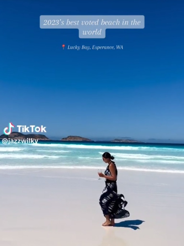 Tourists are obsessed with Lucky Bay in WA. Picture: TikTok/ jazzwilky