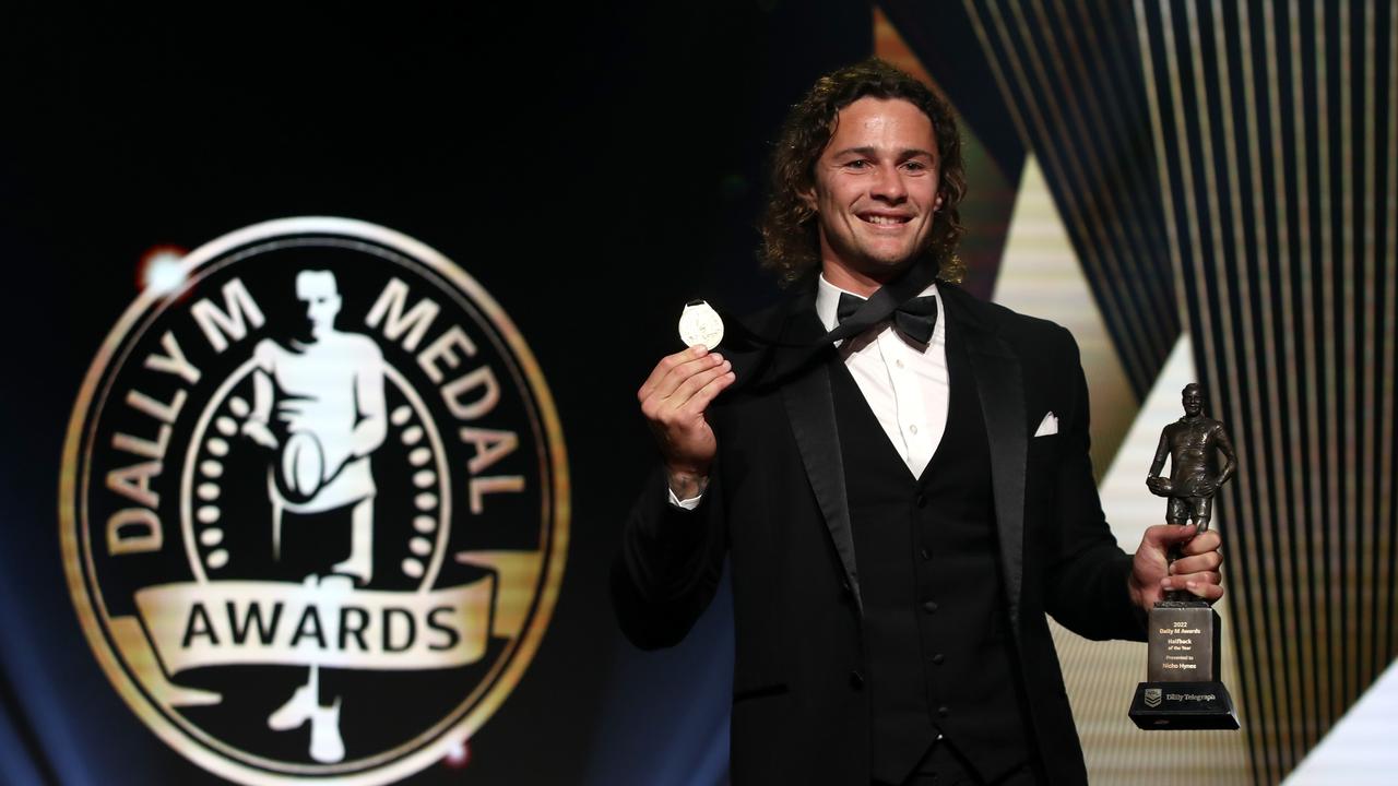 SYDNEY, AUSTRALIA - SEPTEMBER 28: 2022 NRL Dally M medallist Nicholas Hynes poses for a photo during the 2022 Dally M Awards at The Winx Stand, Royal Randwick Racecourse on September 28, 2022 in Sydney, Australia. (Photo by Jason McCawley/Getty Images)