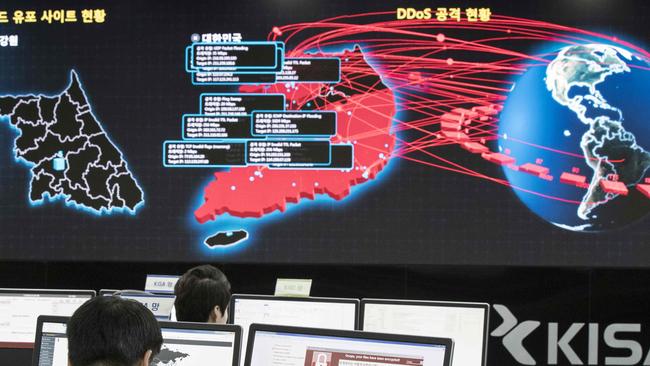 Staff monitor the spread of ransomware cyber-attacks at the Korea internet and Security Agency (KISA) in Seoul last week following the WannaCry ransomware attack. Picture: Yonhap/AFP