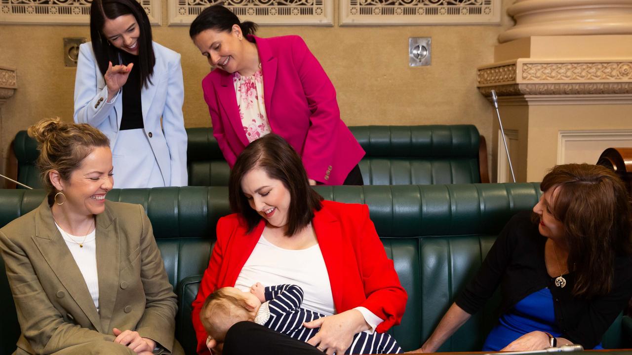 Jayne Stinson MP breastfeeds her son Quinn in SA Parliament. Picture: JoAnna Robinson