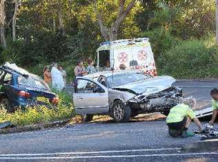 The two-vehicle accident scene at the intersection of Fernleigh Road and Friday Hut Road, Newrybar. . Picture: Jacklyn Wagner