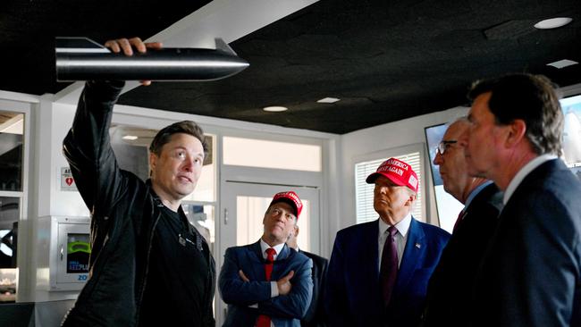 President-elect Donald Trump listens to Elon Musk ahead of a November test flight of the SpaceX Starship rocket in Texas. Picture: AFP