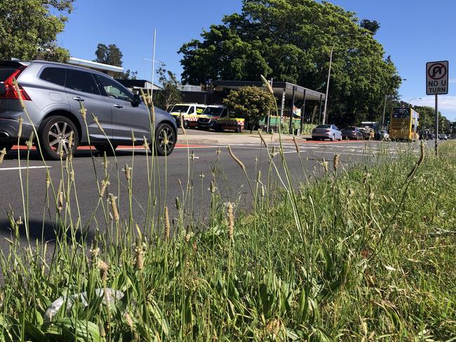 Untidy long grass and weeds growing on the median strip on Pittwater Rd at Narrabeen, opposite the Narrabeen Ambulance Station, on Thursday. Picture: Jim O'Rourke