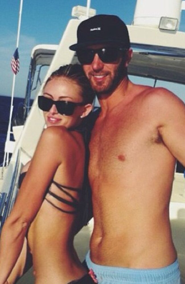 Golfer Dustin Johnson with his fiancee Paulina Gretzky, the daughter of ice hockey legend Wayne Gretzky.