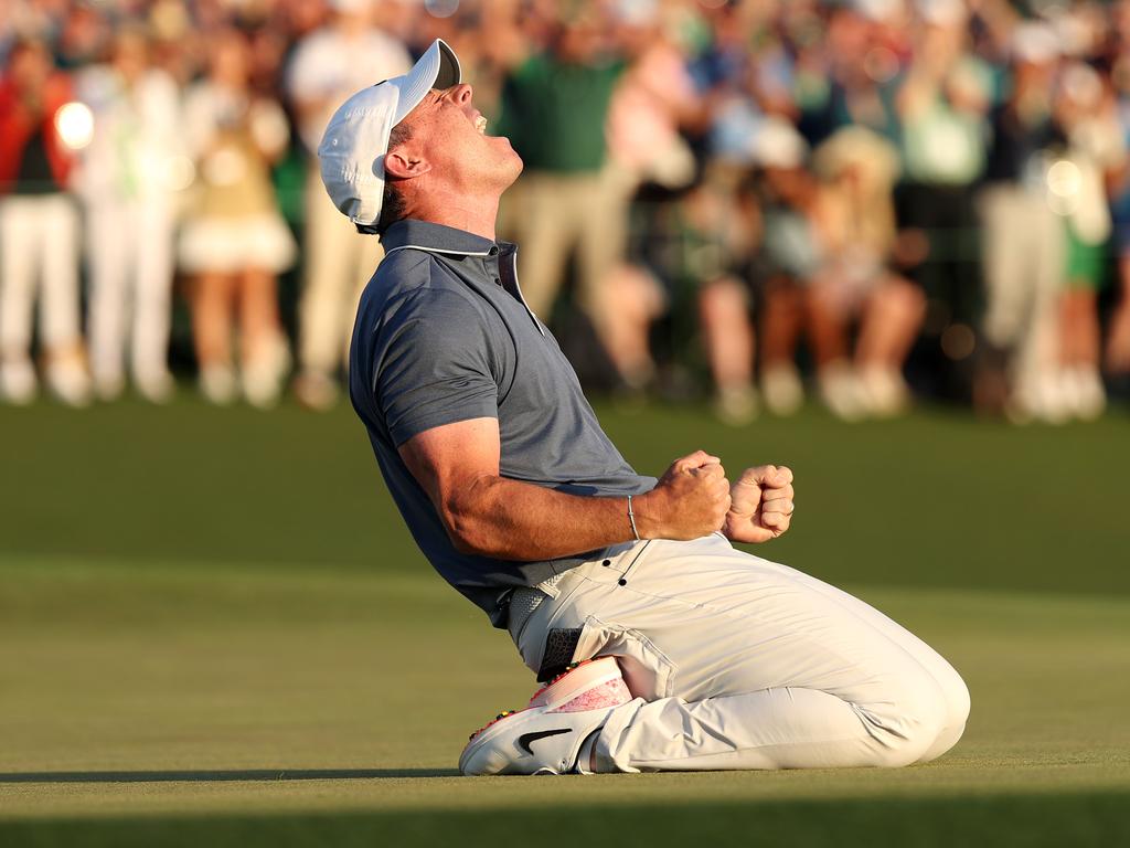 Things have dramatically changed since this moment at the Masters in April. Picture: Richard Heathcote/Getty Images