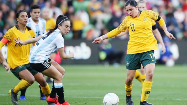 Alex Chidiac in action for the Matildas against Argentina