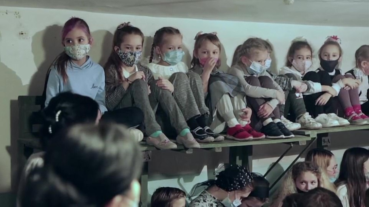 Children are being taught how to survive a military attack. Picture: BBC News