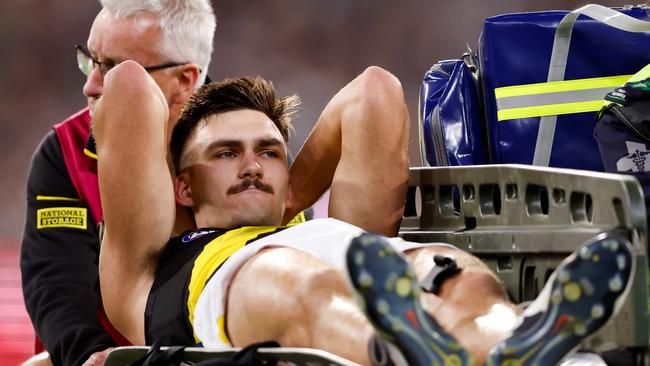 Richmond defender Josh Gibcus is out for the season after scans confirmed an ACL tear for the luckless 20-year-old. Picture: Dylan Burns / Getty Images