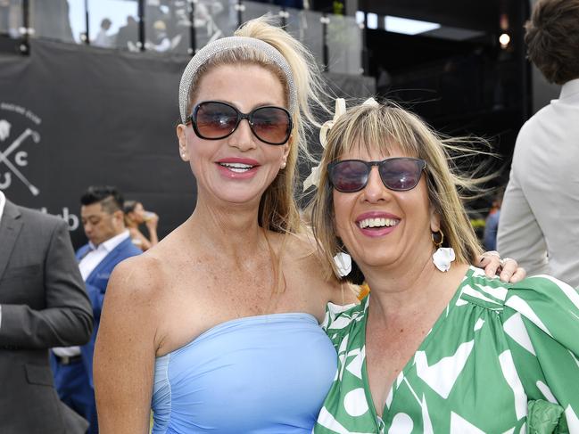 Jo O’Brien and Nevenka Elvin at the Caulfield Cup. Picture: Andrew Batsch