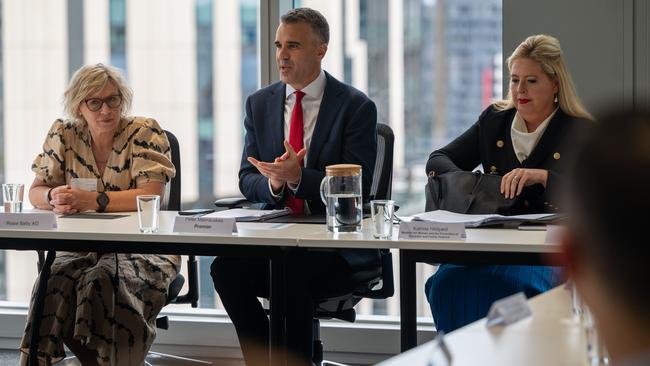 December 13, 2023: A roundtable was held into domestic violence in the GPO building chaired by Premier Mailinauskas (centre) pictured with Rosie Batty and MP Katrine Hildyard. Picture: Naomi Jellicoe