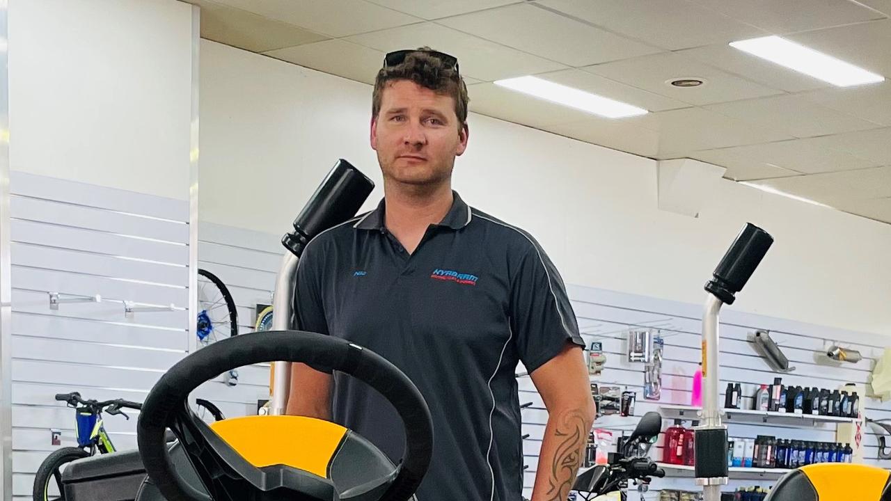 Co-owner of Kyabram Motorcycles and Mowers Nic Johnson at his shop after a huge clean up following the ram raid.