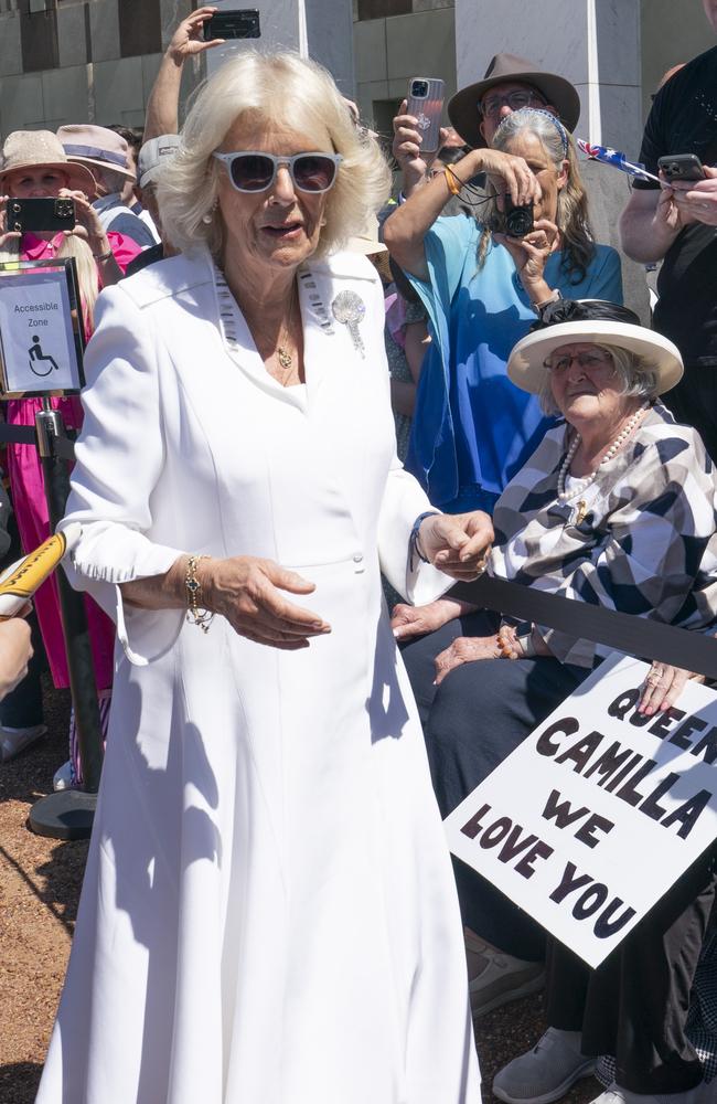 Queen Camilla greets members of the public outside the Australian Parliament House Canberra. Picture: Getty