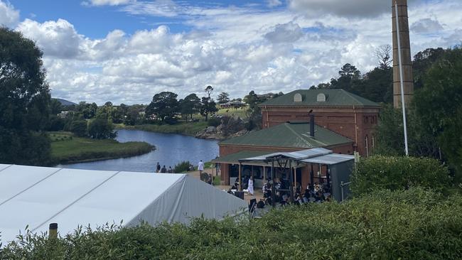 The view from above of the Wollondilly River and markets at the fair. Picture: Niki Iliagoueva