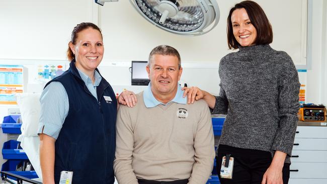 Miracle Man Graeme Webb with emergency physician Trudi Davis who lead resuscitation and clinical nurse Kathryn Spears, who looked after Graeme’s wife Alison during the ordeal. Picture: Jonathan Ng