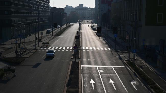 An empty street in Porta Garibaldi neighbourhood in downtown Milan. Picture: AFP