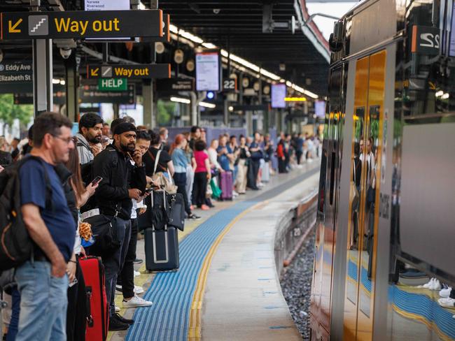 DAILY TELEGRAPH NOVEMBER 13, 2022Trains have not been run-in on time for the last month. Commuters are pictured at Central Station today. Picture: David Swift