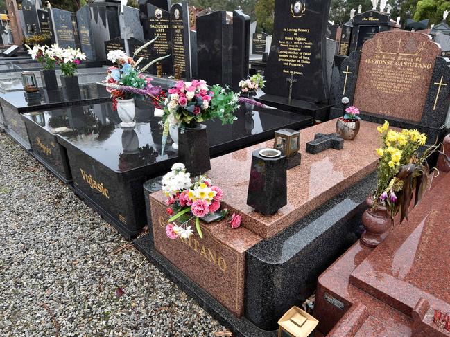 There won’t be more gravestone rows like this one, which is the resting place of gunned-down gangster Alphonse Gangitano.