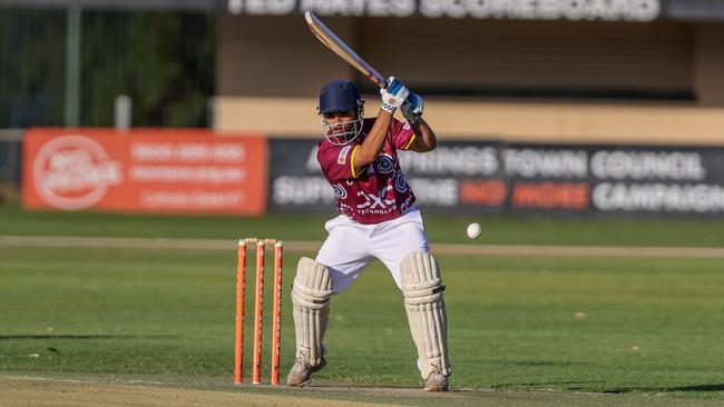 A player at the crease during the 2024 Imparja Cup in Alice Springs. Picture: Charlie Lowson/NT Cricket.