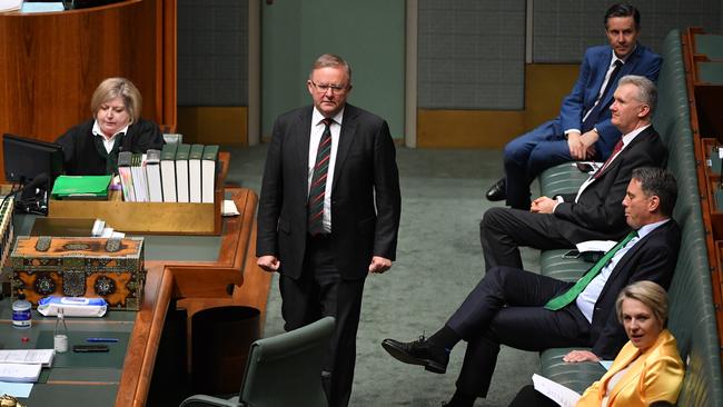 Leader of the Opposition Anthony Albanese during Question Time with his frontbench on Thursday.