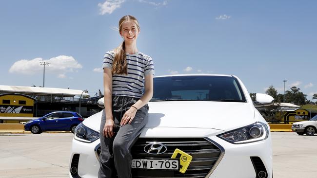 Learner driver Sarah Harris, 17, taking part in a defensive driver training course at Sydney Motorsport Park at Eastern Creek. The course for young motorists helps them to make sure they are ready to handle being on the road by themselves. Picture: Jonathan Ng