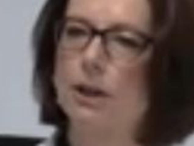Gillard at Unions Royal Commission. Video still from live feed of former Prime Minister Julia Gillard giving evidence in Sydney at the Royal Commission into Trade Unions