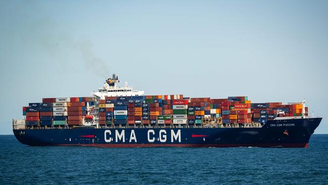 A container ship on its way into Port Botany. Picture: Julian Andrews