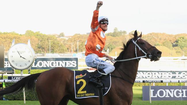 Blake Shinn on Who Shot Thebarman returns to scale after winning race 8 The Sydney Cup. Picture: Getty Images