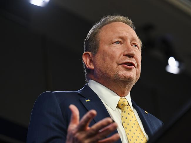 CANBERRA, AUSTRALIA, NewsWire Photos. FEBRUARY 26, 2024: Dr Andrew Forrest AO, Global Business and Philanthropic Leader, addresses the National Press Club of Australia in Canberra on "Power Shift: Why stepping beyond fossil fuels will secure our future (and not doing it will destroy it)". Picture: NCA NewsWire / Martin Ollman