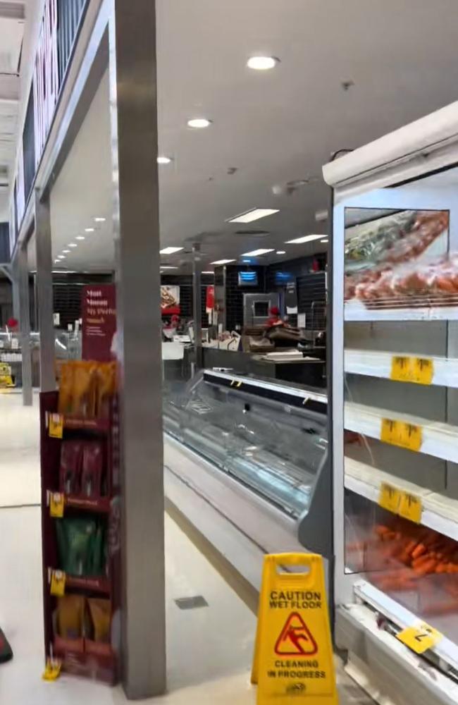 The fresh fruit section, deli and meat sections are all virtually empty. Picture: TikTok/Meg Rawson