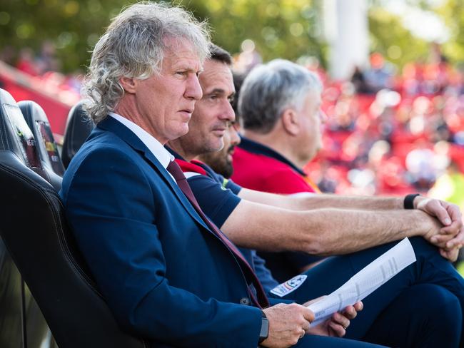 ADELAIDE, AUSTRALIA - MARCH 07: Gertjan Verbeek coach of Adelaide United during the round 22 A-League match between Adelaide United and Western United at Coopers Stadium on March 07, 2020 in Adelaide, Australia. (Photo by Sue McKay/Getty Images)