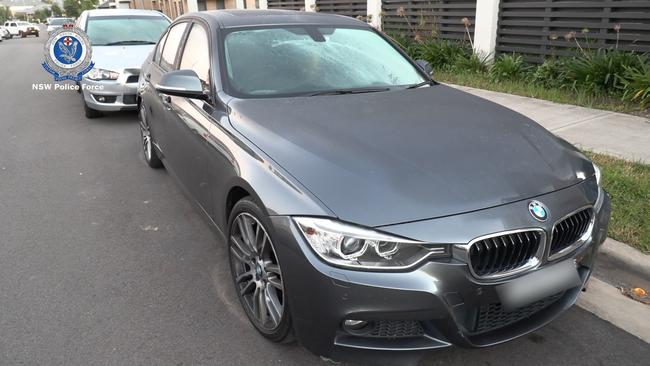 Among those arrested was Thomas Tonga, whose black BMW was seized by police. Picture: NSW Police