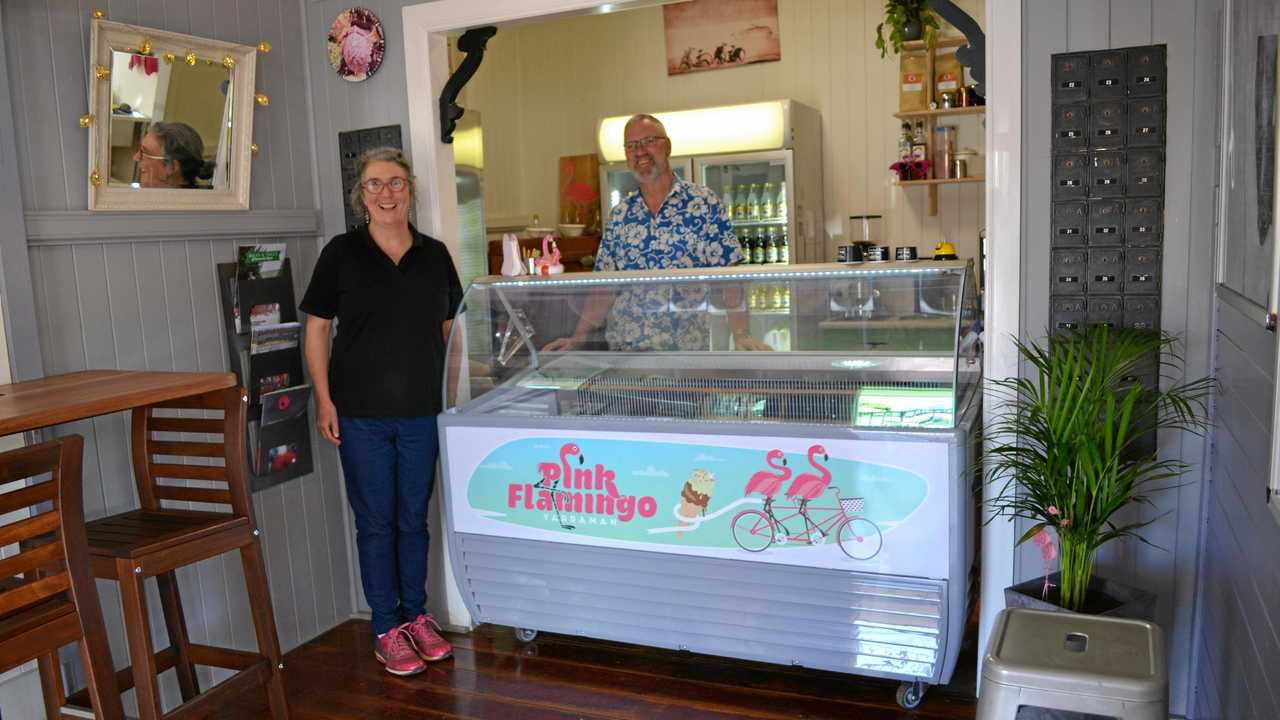 Jane and Frank Hodgkinson are proud to bring happiness to residents through their new ice cream shop Pink Flamingo. Picture: Contributed