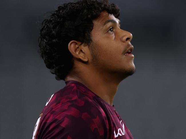 SYDNEY, AUSTRALIA - MAY 05: Selwyn Cobbo of the Broncos warms up during the round nine NRL match between the South Sydney Rabbitohs and the Brisbane Broncos at Accor Stadium, on May 05, 2022, in Sydney, Australia. (Photo by Cameron Spencer/Getty Images)