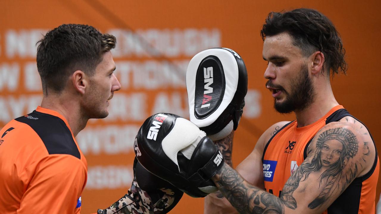 Zac Williams of the GWS Giants during a training session in Sydney on Tuesday. Picture: AAP Image/Joel Carrett