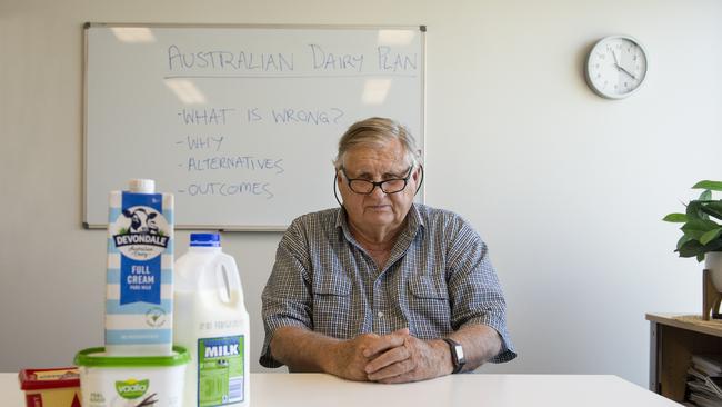 Veteran businessman John Dahlsen explains his plans for the dairy sector, a decade after the introduction of the $1 a litre milk scheme. Picture: Zoe Phillips