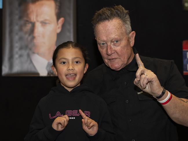 SYDNEY, AUSTRALIA - NewsWirePhotos - Saturday, 22 June 2024:Robert Patrick terminator and Kayla Malachi 6 pose for a photo at Supanova,  Sydney Show Ground Olympic Park. Picture:NewsWire/ Monique Harmer