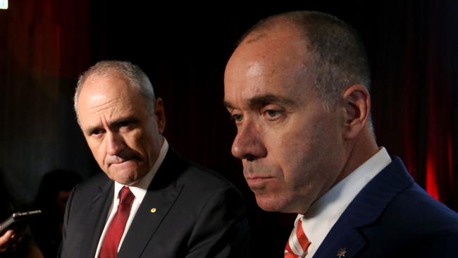 Former NAB chiefs Ken Henry and Andrew Thorburn. Picture: David Geraghty