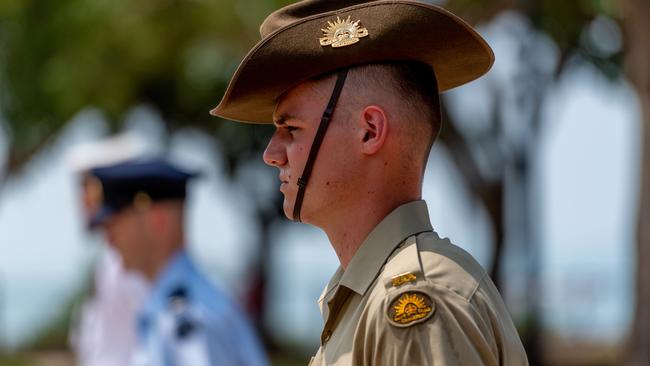 Darwin Remembrance Day commemorations at the Cenotaph in the Esplanade. Picture: Che Chorley