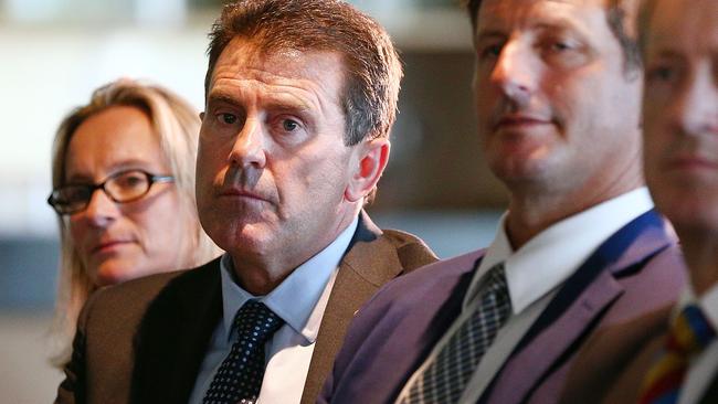 Mark Taylor watches on during the Cricket Australia press conference following the culture review. Picture: Getty