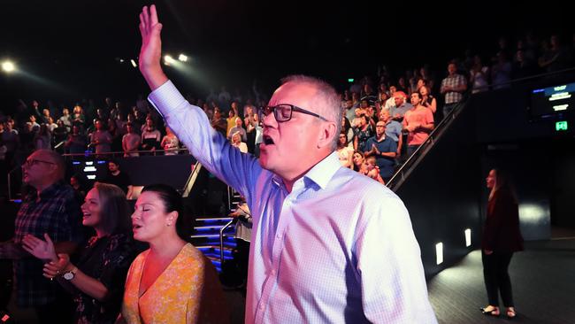 The Prime Minister Scott Morrison with his wife Jenny at the Horizon Church in Sutherland. Picture Gary Ramage