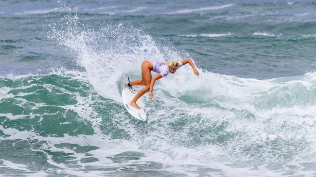 After a second-place finish in the Pro Junior event, Jahly Stokes made it all the way to the semi-finals in the open QS event. (Photo by Cait Miers/World Surf League)