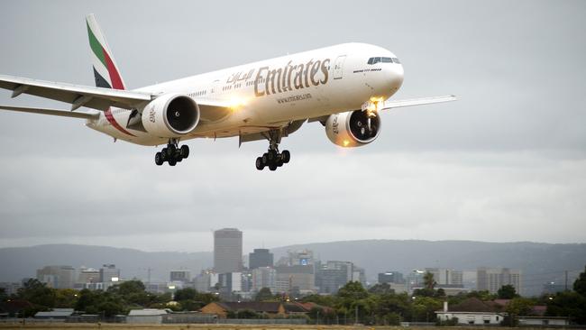 An Emirates flight landing in Adelaide. Picture Supplied