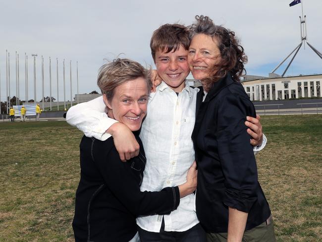 Eddie Blewett and his mothers, Claire and Neroli. Picture Gary Ramage