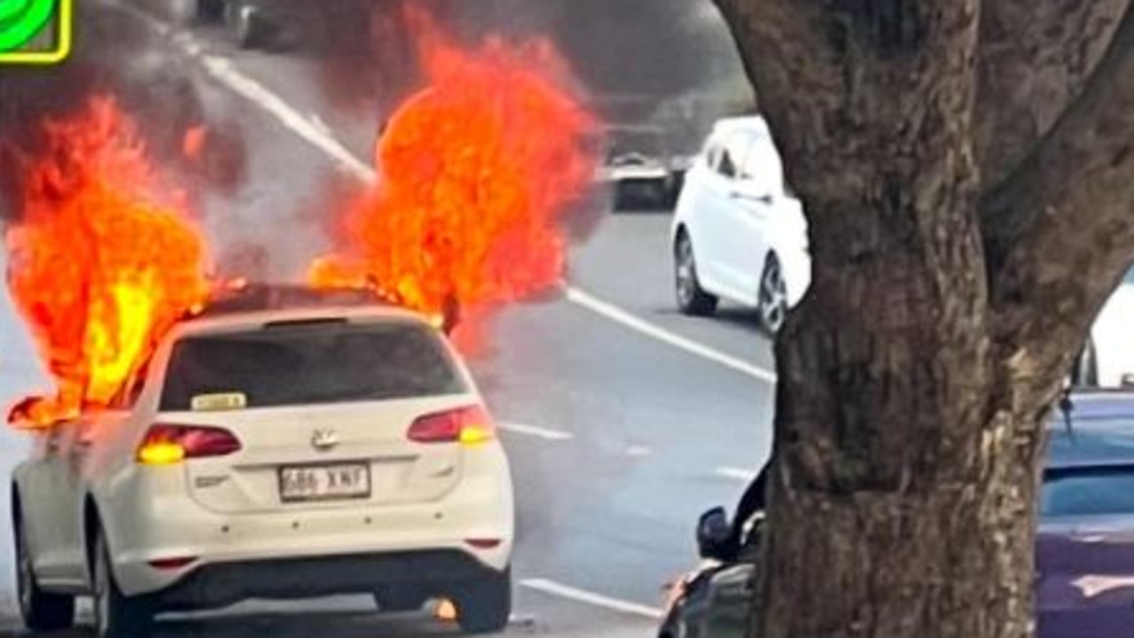 Emergency services rushed to an address on Gellibrand Street in Hendra just after 5pm following reports a vehicle started smoking. Picture: Nick Gibbins